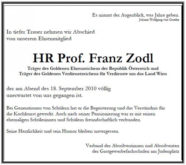 In Memoriam HR Prof. Franz Zodl